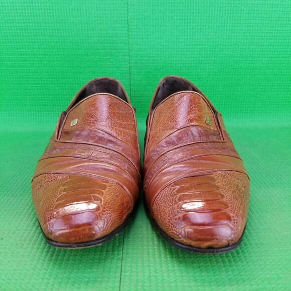 ✅Maseratti Embossed Croc Pattern Brown Leather Loafers Mens 9.5 Slip Dress Shoes main image 12